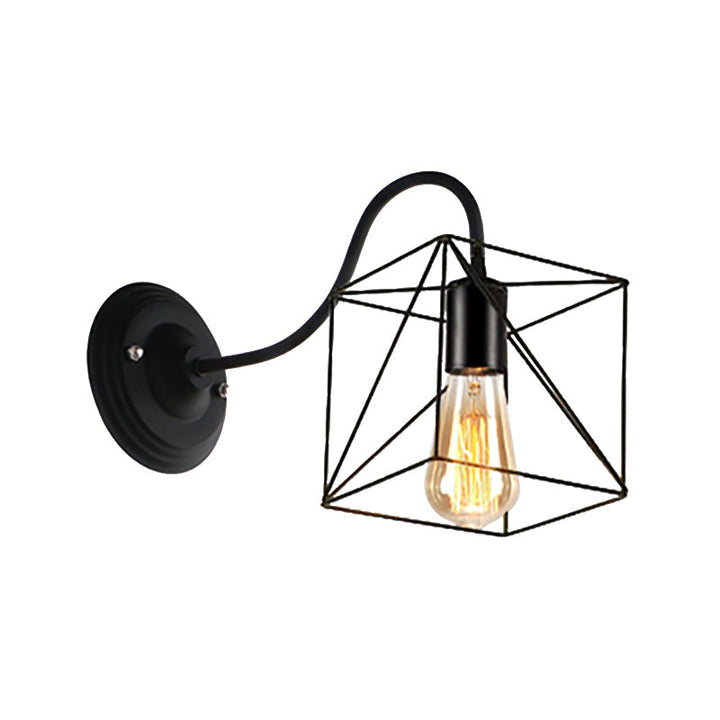 Lisslune | Black 1 Head Wall Lamp Vintage Industrial Metal Bottle/Rectangular Wall Light Wall Lamp with Wire Frame for Café