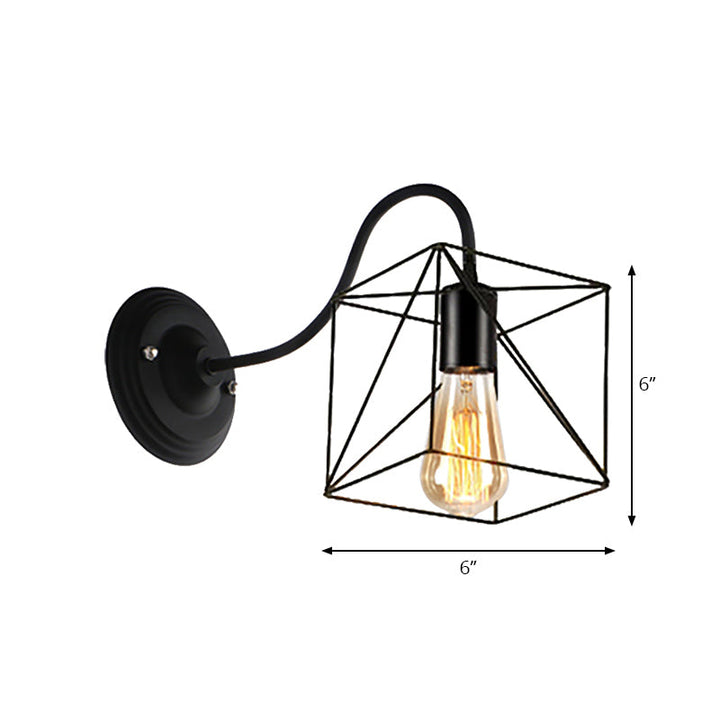 Lisslune | Black 1 Head Wall Lamp Vintage Industrial Metal Bottle/Rectangular Wall Light Wall Lamp with Wire Frame for Café