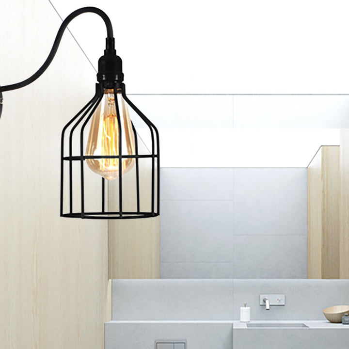 Lisslune | Black 1 Head Wall Lamp Vintage Industrial Metal Bottle/Rectangular Wall Light Wall Lamp with Wire Frame for Café