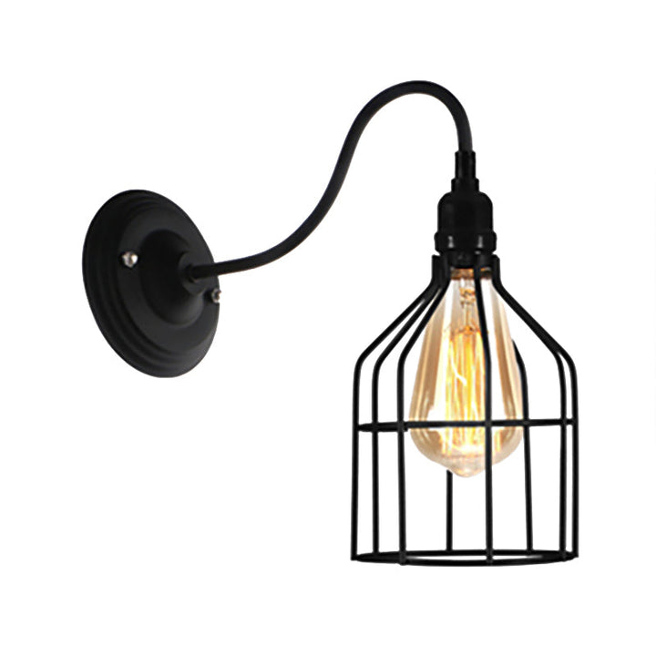 Lisslune | Black 1 Head Wall Lamp Vintage Industrial Metal Bottle/Rectangular Wall Light Wall Lamp with Wire Frame for Café