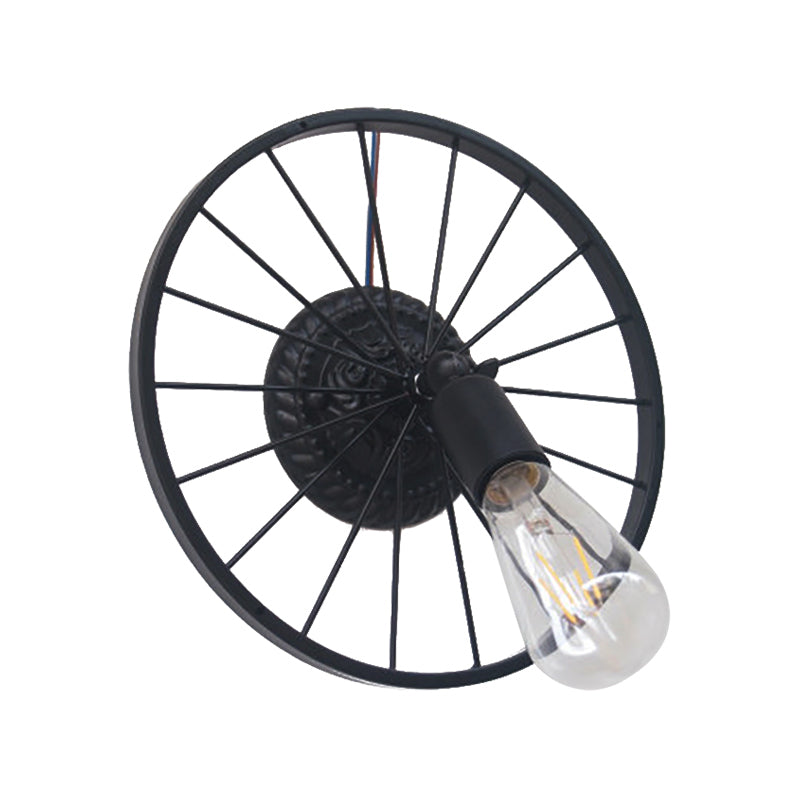 Lisslune | Black/Bronze Wheel Design Wall Sconce Lamp with Open Bulb Farmhouse Style Metal 1 Light Restaurant Sconce Light