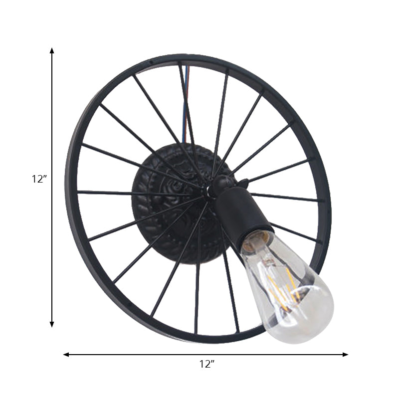 Lisslune | Black/Bronze Wheel Design Wall Sconce Lamp with Open Bulb Farmhouse Style Metal 1 Light Restaurant Sconce Light