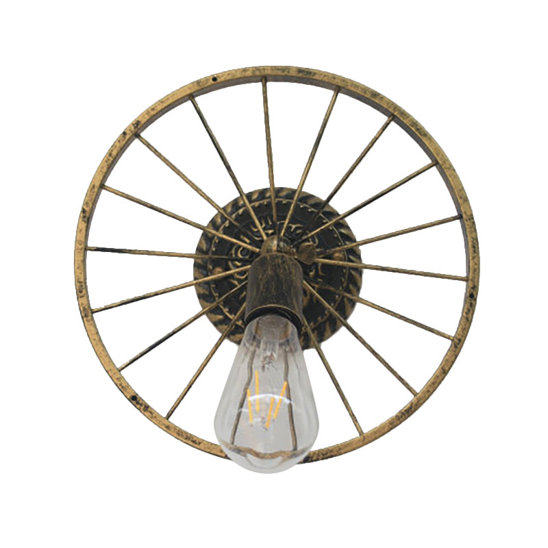 Lisslune | Black/Bronze Wheel Design Wall Sconce Lamp with Open Bulb Farmhouse Style Metal 1 Light Restaurant Sconce Light