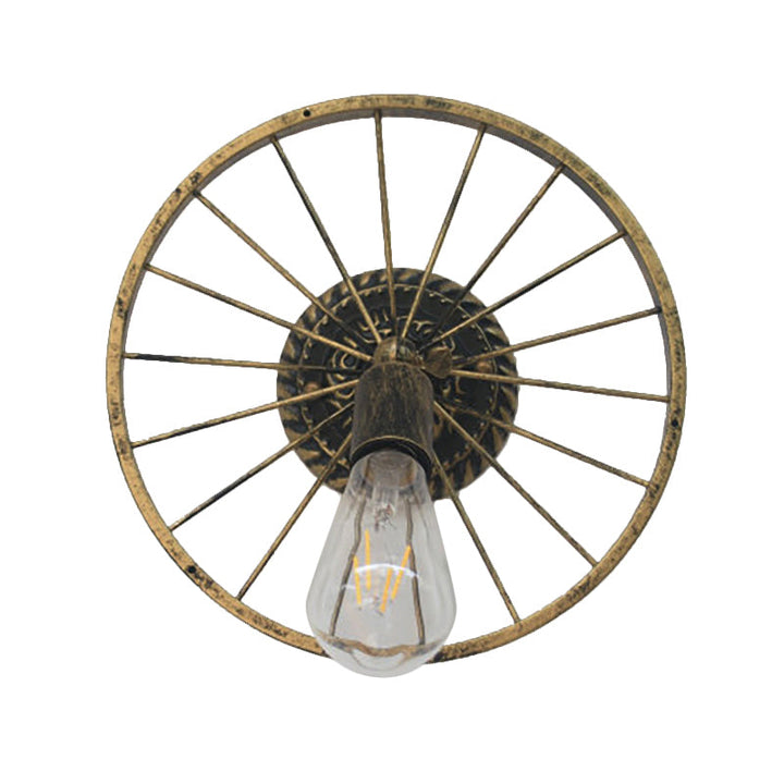 Lisslune | Black/Bronze Wheel Design Wall Sconce Lamp with Open Bulb Farmhouse Style Metal 1 Light Restaurant Sconce Light