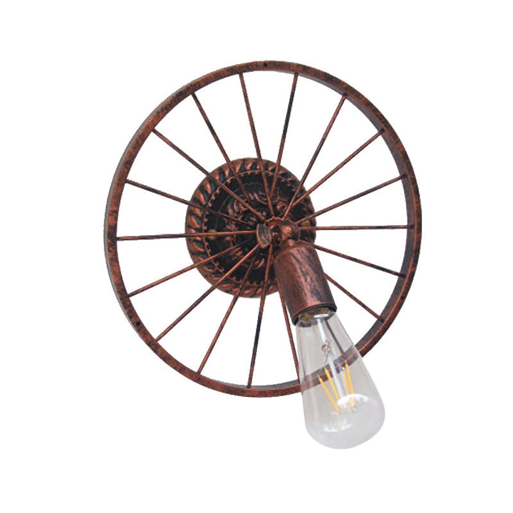 Lisslune | Black/Bronze Wheel Design Wall Sconce Lamp with Open Bulb Farmhouse Style Metal 1 Light Restaurant Sconce Light