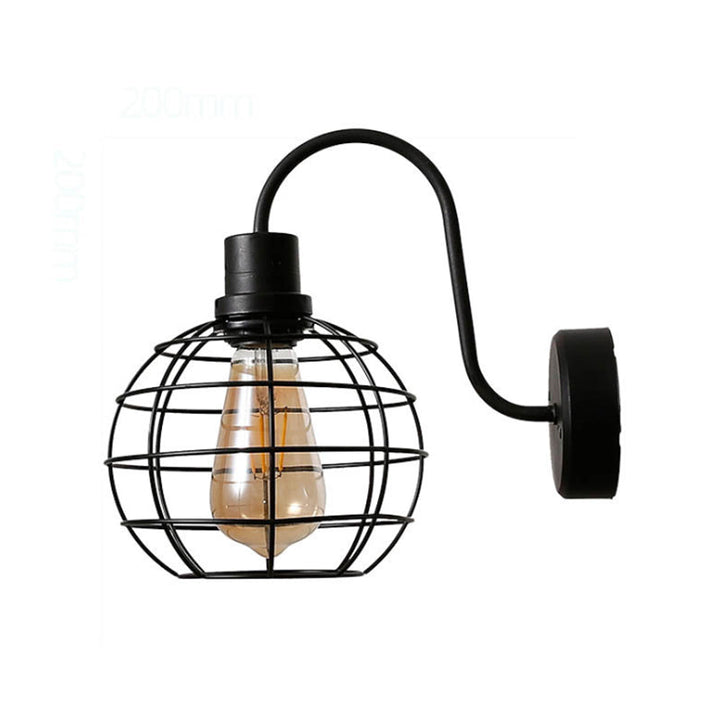 Lisslune | 1 Bulb Wall Light Retro Style Wire Global Cage Metal Wall Light in Black for Living Room