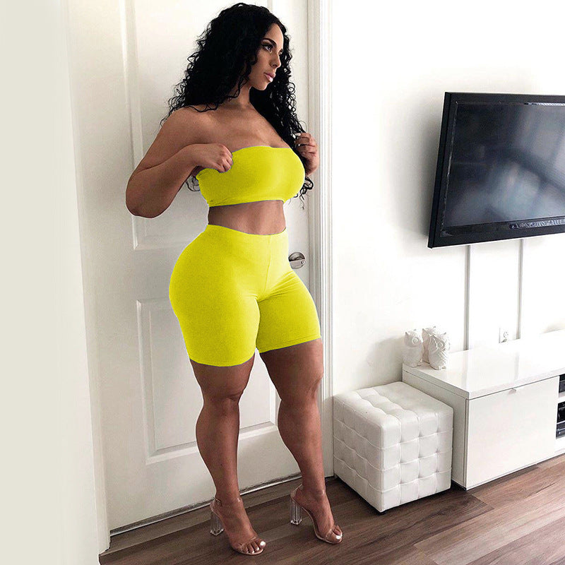 Women's Crop Top and Shorts Set with Elastic Waistband and Figure-Shaping Cut Lisslune