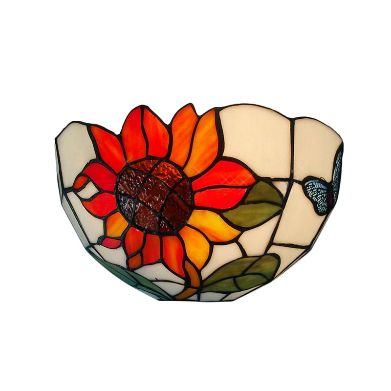 Lisslune | Sunflower Wall Light with Bowl Shape Stained Glass Rustic Tiffany Wall Lamp