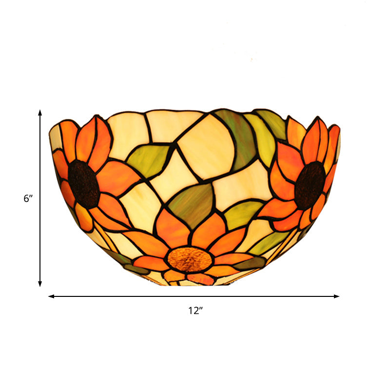 Lisslune | Sunflower Wall Light with Bowl Shape Stained Glass Rustic Tiffany Wall Lamp