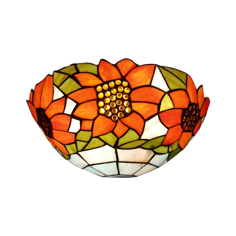 Lisslune | Sunflower Wall Light with Bowl Shape Stained Glass Rustic Tiffany Wall Lamp