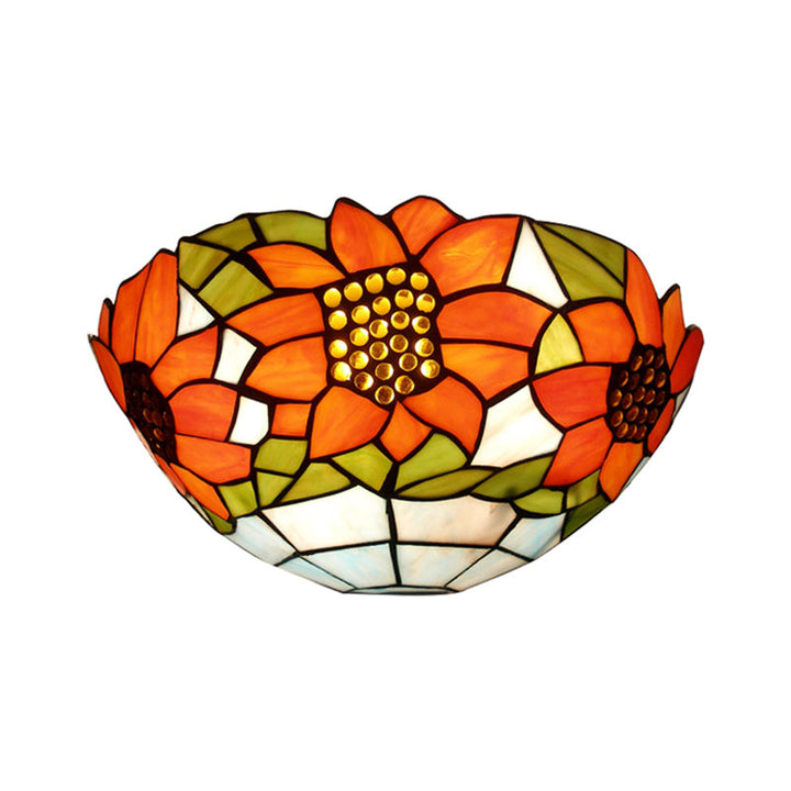 Lisslune | Sunflower Wall Light with Bowl Shape Stained Glass Rustic Tiffany Wall Lamp