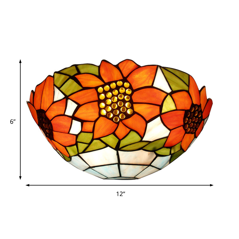 Lisslune | Sunflower Wall Light with Bowl Shape Stained Glass Rustic Tiffany Wall Lamp