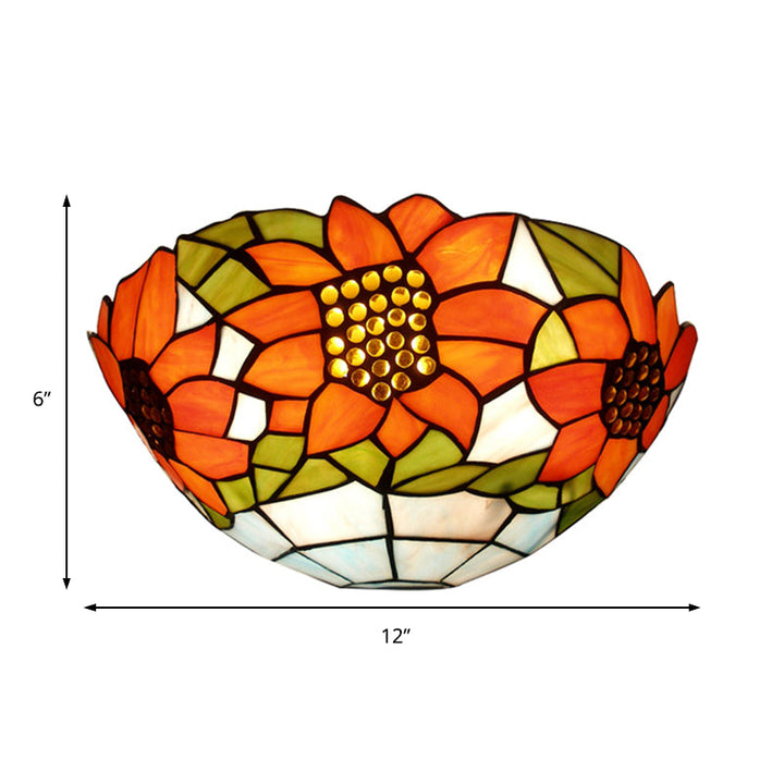 Lisslune | Sunflower Wall Light with Bowl Shape Stained Glass Rustic Tiffany Wall Lamp