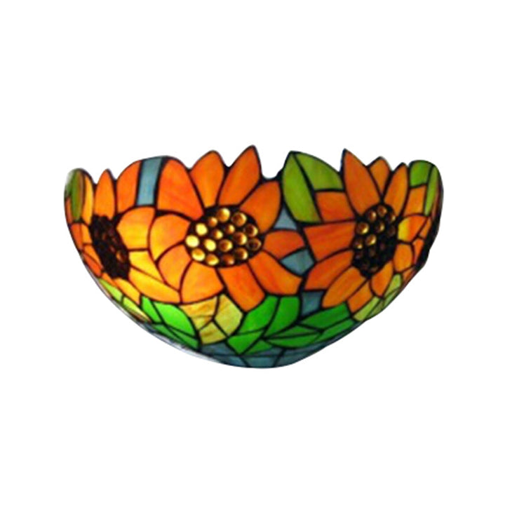 Lisslune | Sunflower Wall Light with Bowl Shape Stained Glass Rustic Tiffany Wall Lamp