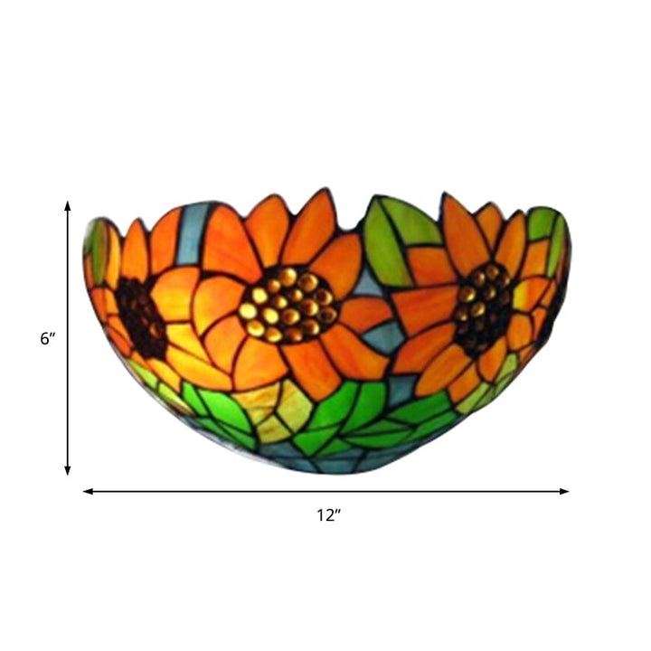 Lisslune | Sunflower Wall Light with Bowl Shape Stained Glass Rustic Tiffany Wall Lamp