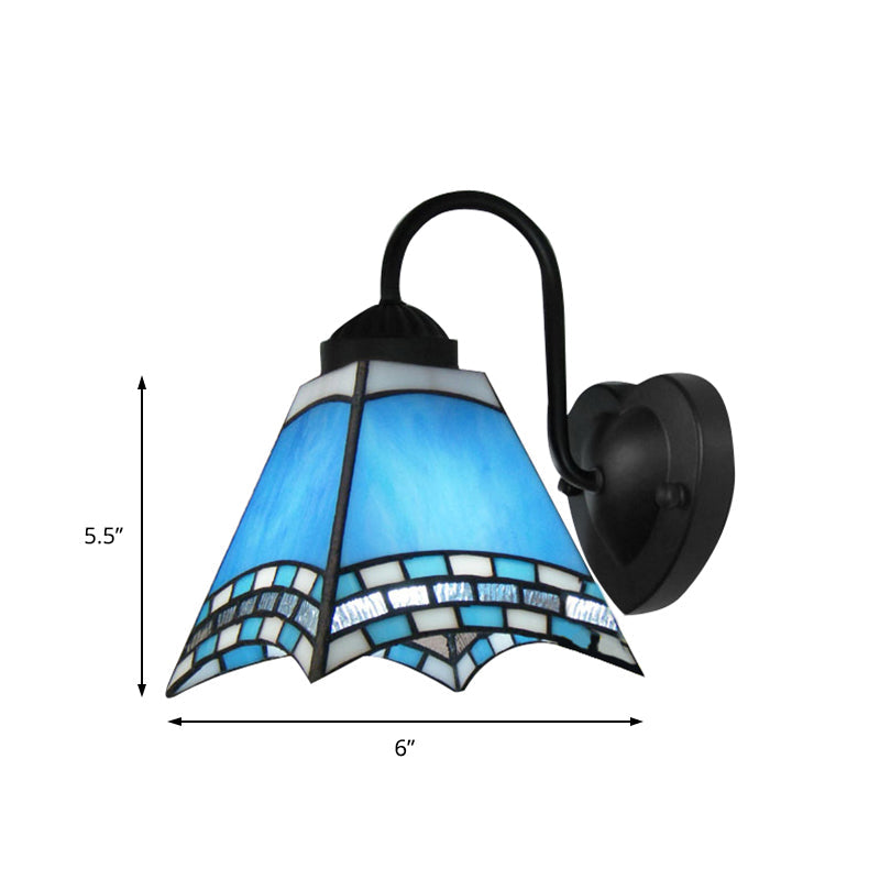 Lisslune | Pyramid Wall Lamp Tiffany Blue/Yellow Glass 1 Head Black Wall Lamp for Living Room