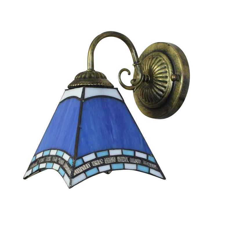 Lisslune | Blue Pyramid Wall Lighting Nautical Mission 1 Light Stained Glass Wall Mounted Light for Foyer