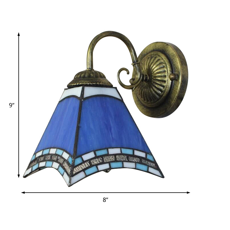 Lisslune | Blue Pyramid Wall Lighting Nautical Mission 1 Light Stained Glass Wall Mounted Light for Foyer