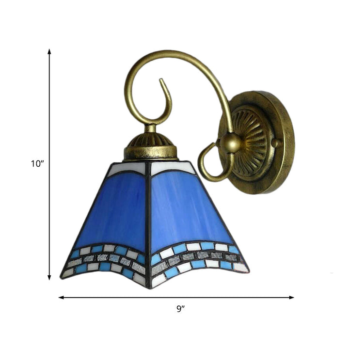 Lisslune | Blue Pyramid Wall Lighting Nautical Mission 1 Light Stained Glass Wall Mounted Light for Foyer