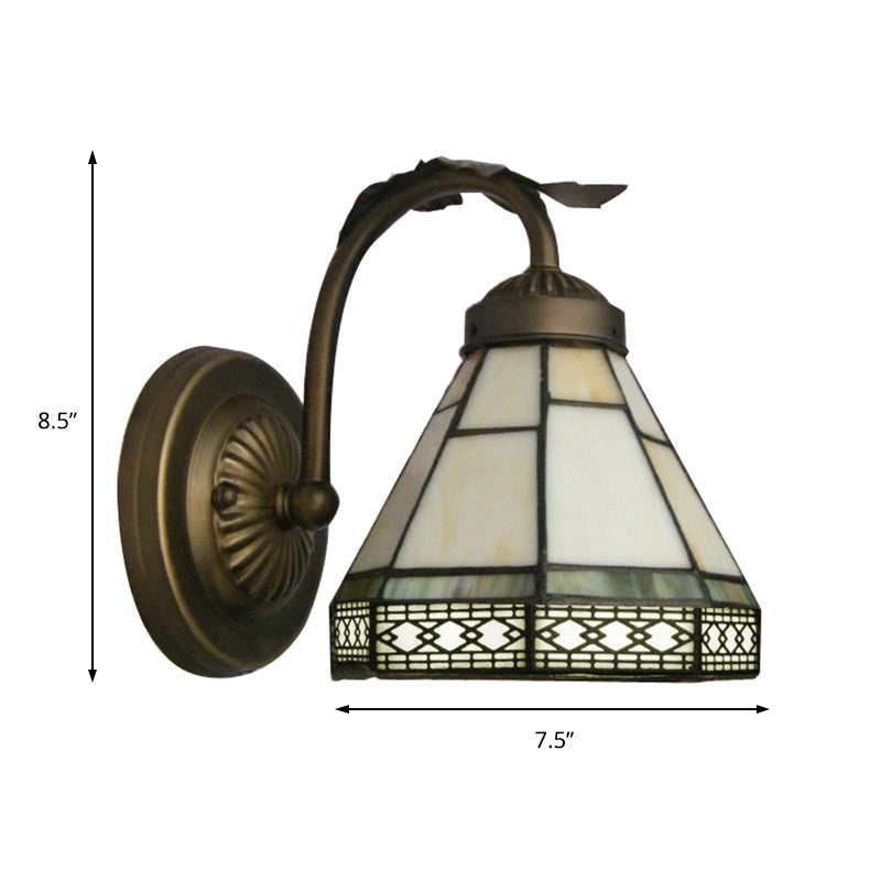 Lisslune | Tiffany style mini wall lamp with curved arm 1 light art glass wall lighting in antique brass