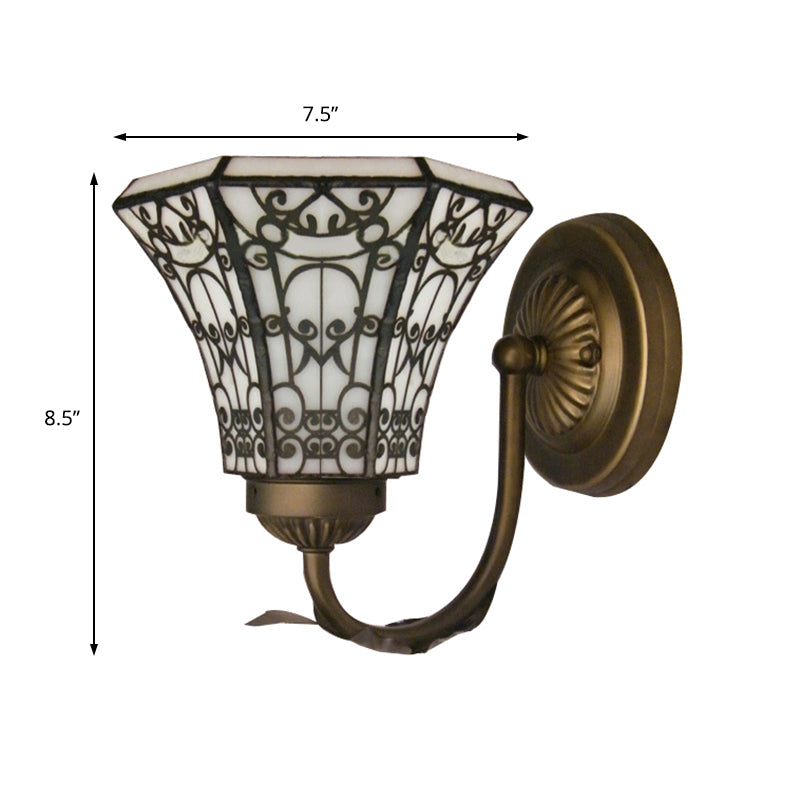 Lisslune | Tiffany style mini wall lamp with curved arm 1 light art glass wall lighting in antique brass
