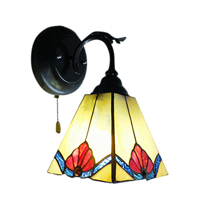 Lisslune | Flower Mini Wall Light with Pyramid Shade Stained Glass 1 Light Lodge Wall Light in Black