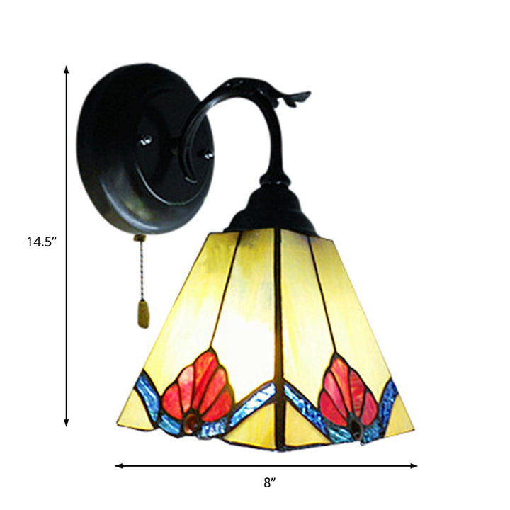 Lisslune | Flower Mini Wall Light with Pyramid Shade Stained Glass 1 Light Lodge Wall Light in Black
