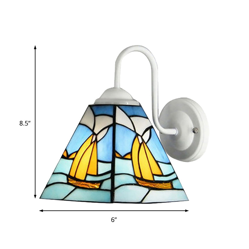 Skørter | Sailboat Blue Glass Wall Lamp Mediterranean White Wall Mounted Lighting for Hallway
