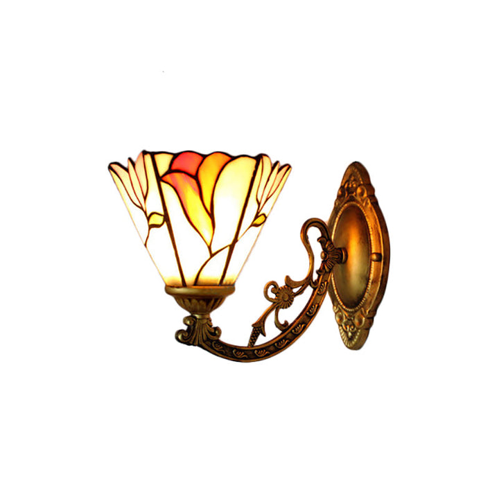 Lisslune | Flower Wall Mount Light Lodge Tiffany 1 Light Wall Lighting in Antique Brass for Bedroom