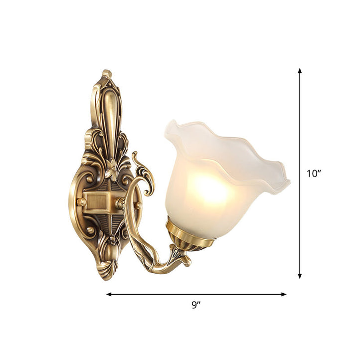 Skørter | Bloom Shape Nightstand Wall Light Retro Style Matte Glass Single Light Antique Brass Wall Lamp Lighting