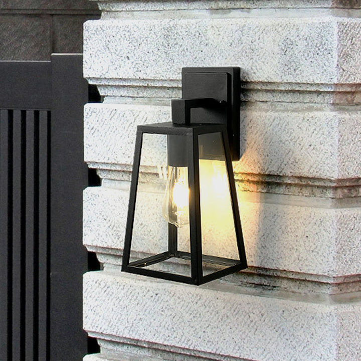 Lisslune | 1 Light Wall Sconce Fixture Rustic Style Trapezoidal Clear Glass Wall Mount Lighting in Black