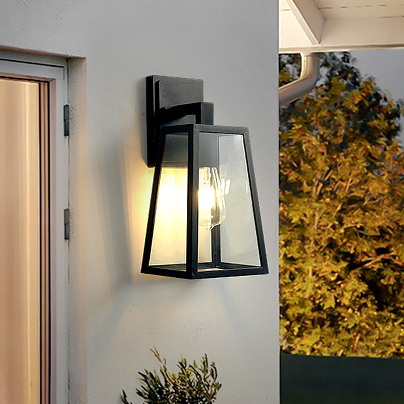 Lisslune | 1 Light Wall Sconce Fixture Rustic Style Trapezoidal Clear Glass Wall Mount Lighting in Black