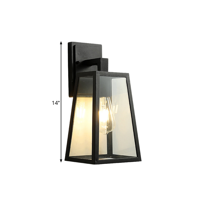 Lisslune | 1 Light Wall Sconce Fixture Rustic Style Trapezoidal Clear Glass Wall Mount Lighting in Black