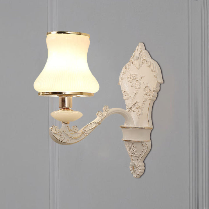 Skørter | Gourd Bedroom Wall Mount Lamp Rustic White Glass 1/2-Head Beige Wall Lighting Ideas with Resin Backplate