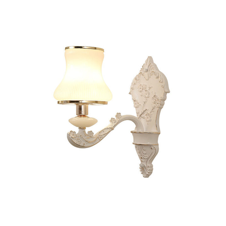 Skørter | Gourd Bedroom Wall Mount Lamp Rustic White Glass 1/2-Head Beige Wall Lighting Ideas with Resin Backplate
