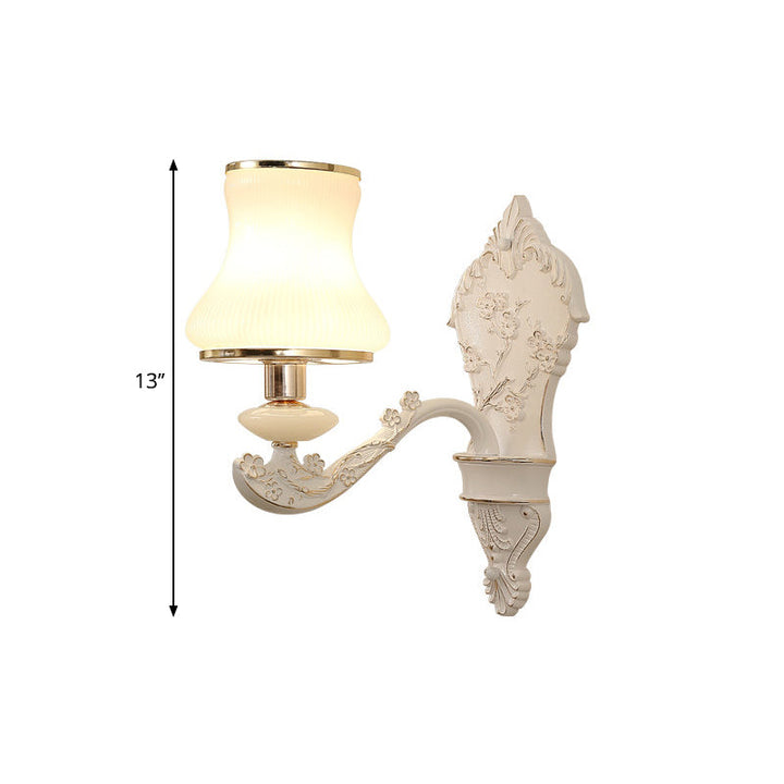 Skørter | Gourd Bedroom Wall Mount Lamp Rustic White Glass 1/2-Head Beige Wall Lighting Ideas with Resin Backplate