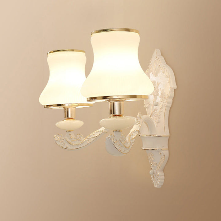 Skørter | Gourd Bedroom Wall Mount Lamp Rustic White Glass 1/2-Head Beige Wall Lighting Ideas with Resin Backplate