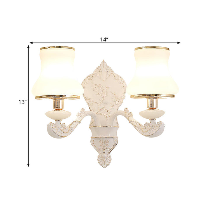 Skørter | Gourd Bedroom Wall Mount Lamp Rustic White Glass 1/2-Head Beige Wall Lighting Ideas with Resin Backplate
