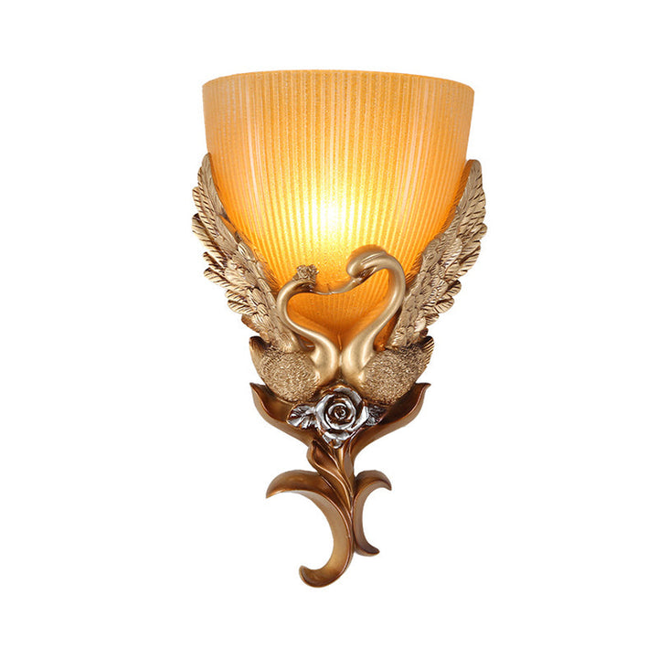 Skørter | Resin Duck Wall Lighting Ideas Classic 1 Lamp Bedroom Wall Lamp in Gold with Bowl Amber Ribbed Glass Ceiling