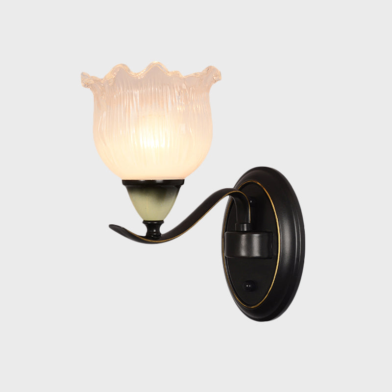 Skørter | Vintage Blossom Wall lamp 1/2-bulb Opal ribbed glass wall lighting idea in black for living room