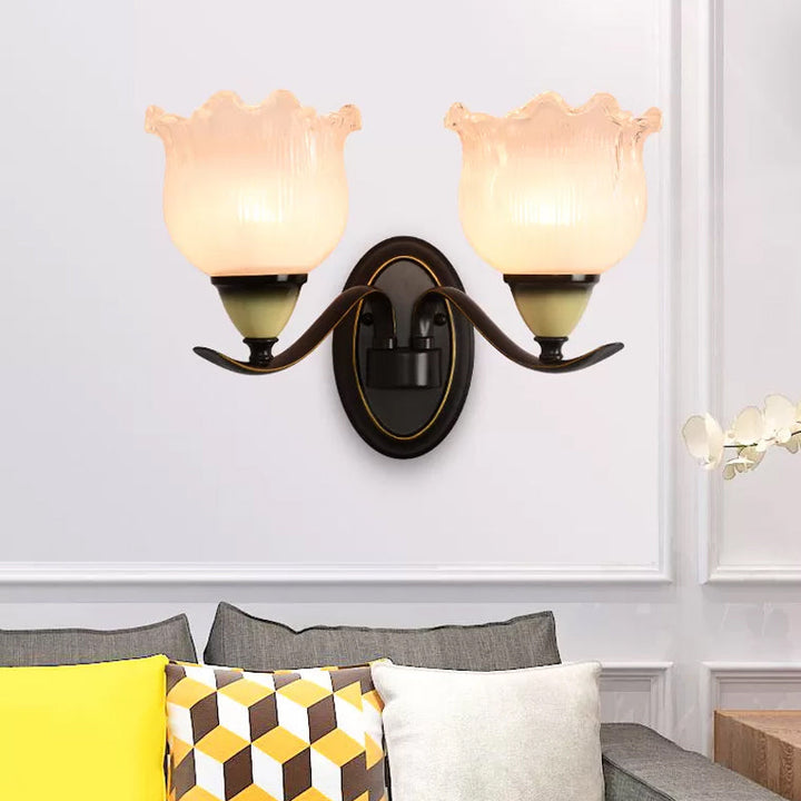 Skørter | Vintage Blossom Wall lamp 1/2-bulb Opal ribbed glass wall lighting idea in black for living room