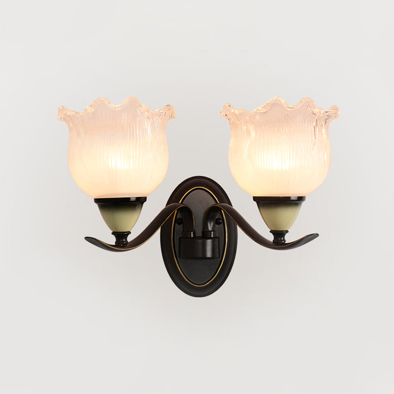 Skørter | Vintage Blossom Wall lamp 1/2-bulb Opal ribbed glass wall lighting idea in black for living room