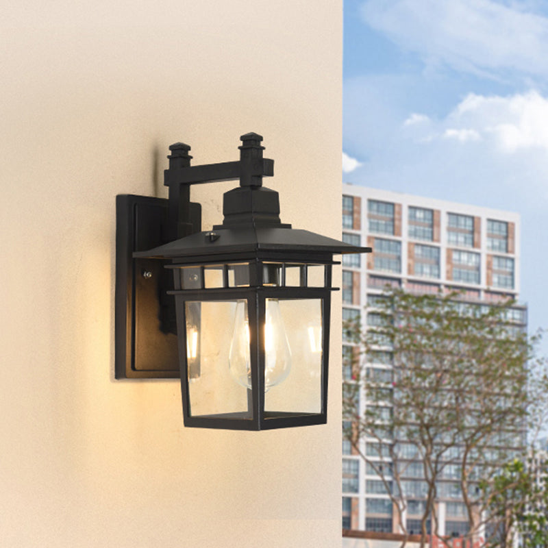 Skørter | Pavilion Clear Glass Wall Lighting Industrial 1-Light Outdoor Wall Lamp in Black
