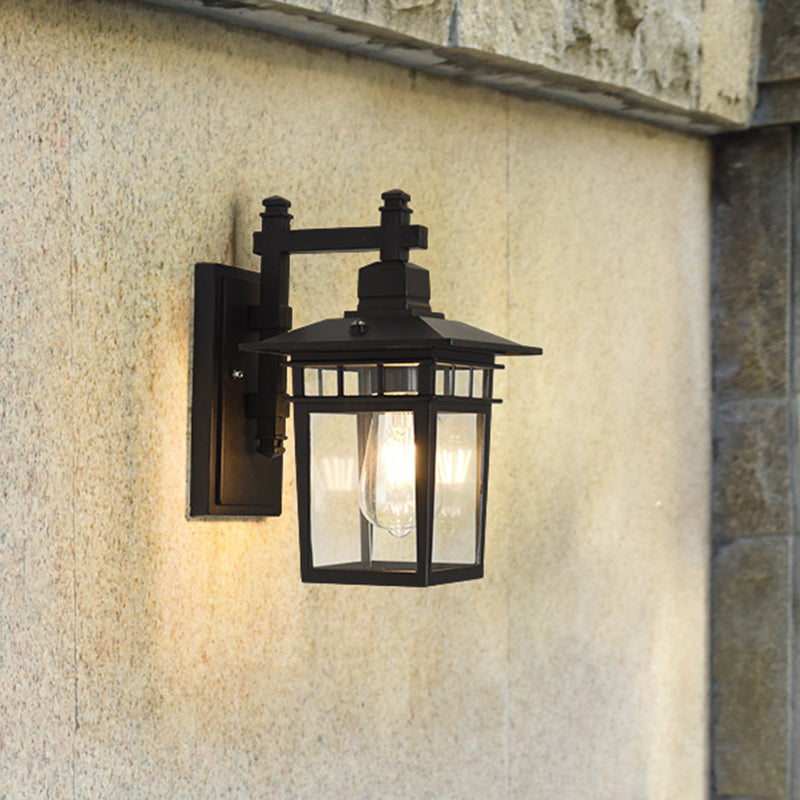 Skørter | Pavilion Clear Glass Wall Lighting Industrial 1-Light Outdoor Wall Lamp in Black
