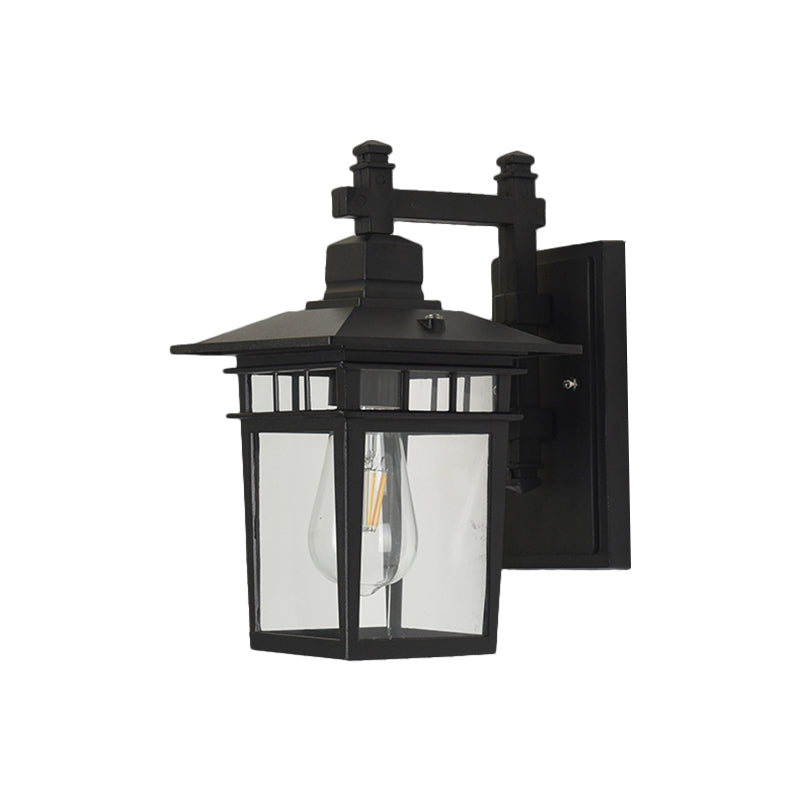 Skørter | Pavilion Clear Glass Wall Lighting Industrial 1-Light Outdoor Wall Lamp in Black