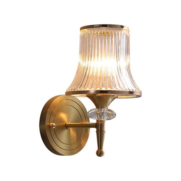Skørter | Conic Clear Ribbed Glass Wall Lamp Classic 1/2-Ball Living Room Wall Light in Brass with Crystal Accent