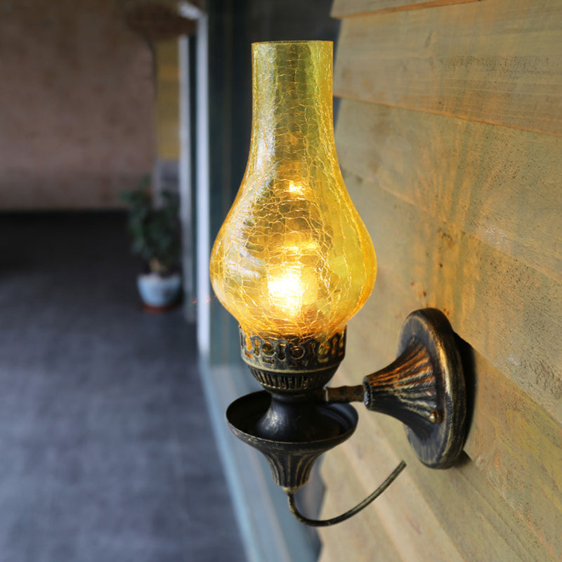 Skørter | Vase Courtyard Wall Lighting Industrial Texture White / Transparent / Yellow Crackle Glass 1 Lamp Black Wall Lamp