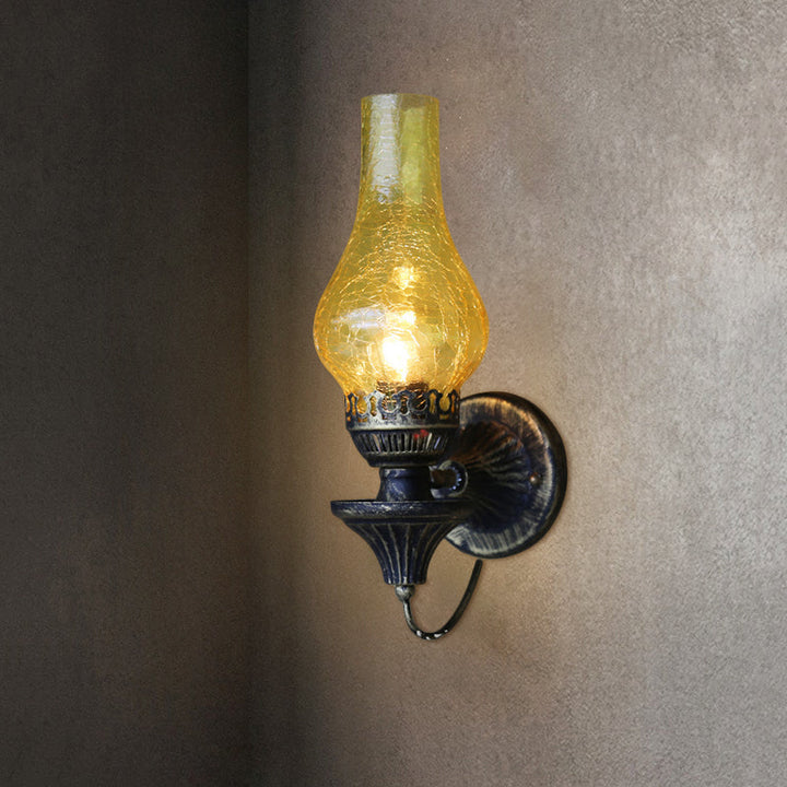 Skørter | Vase Courtyard Wall Lighting Industrial Texture White / Transparent / Yellow Crackle Glass 1 Lamp Black Wall Lamp