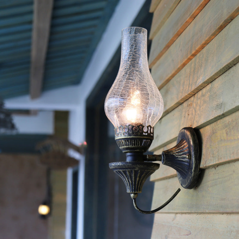 Skørter | Vase Courtyard Wall Lighting Industrial Texture White / Transparent / Yellow Crackle Glass 1 Lamp Black Wall Lamp
