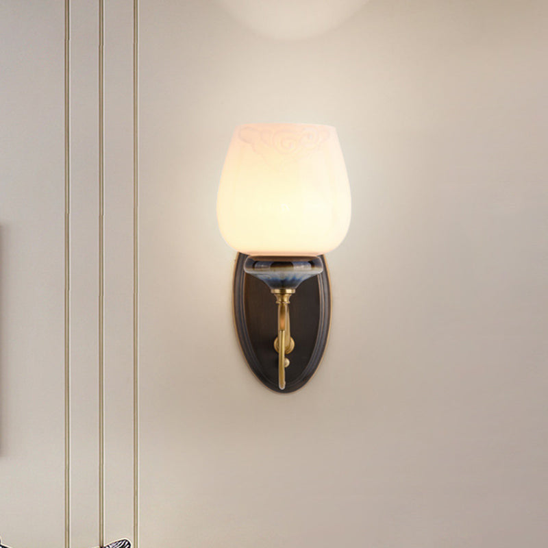 Skørter | Milk-colored Glass Brass Wall Lamp Tapered 1 Light Traditional Wall-mounted Lamp for Living Room